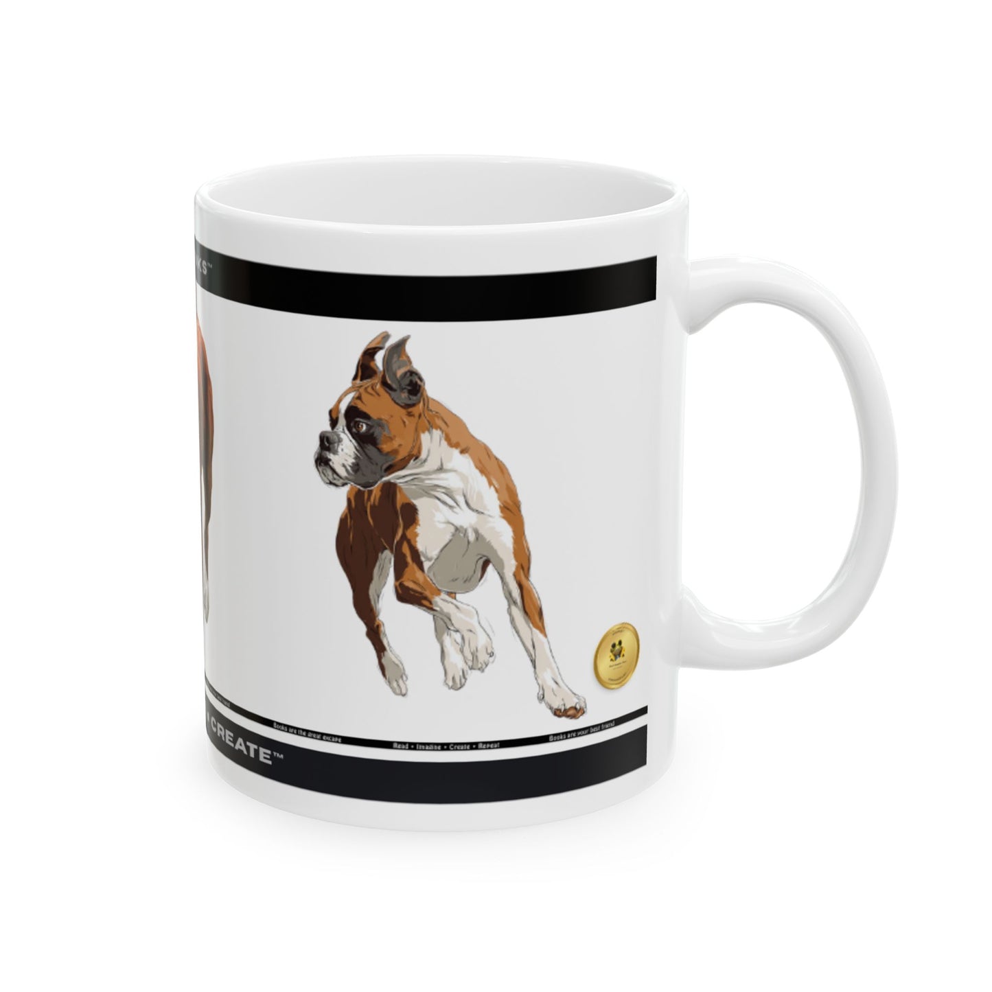 Boxer Dog Ceramic Mug – 'Alans Books: Read • Dream • Create' 11oz/15oz