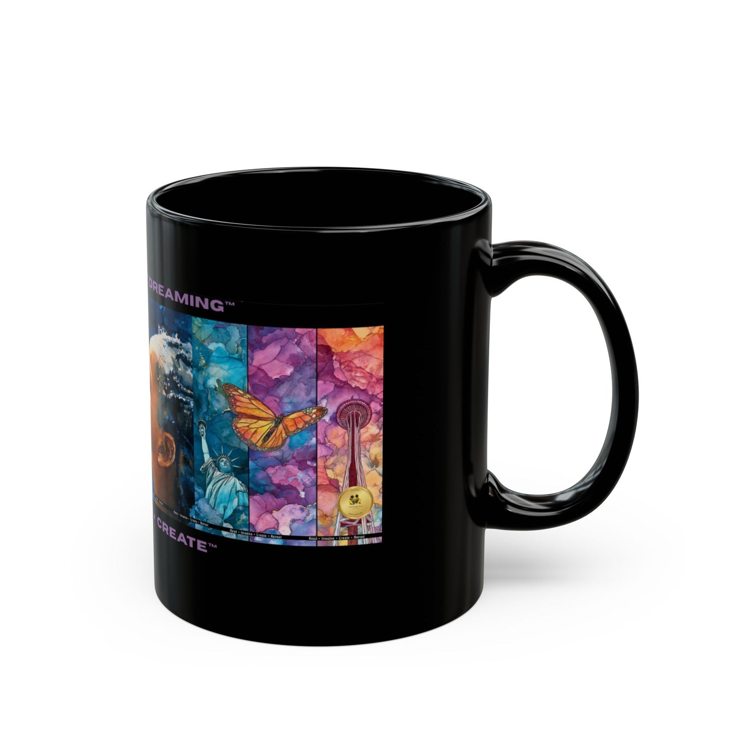 Day Dreaming Art Black Mug – Inspire • Dream • Create Ceramic Coffee Cup
