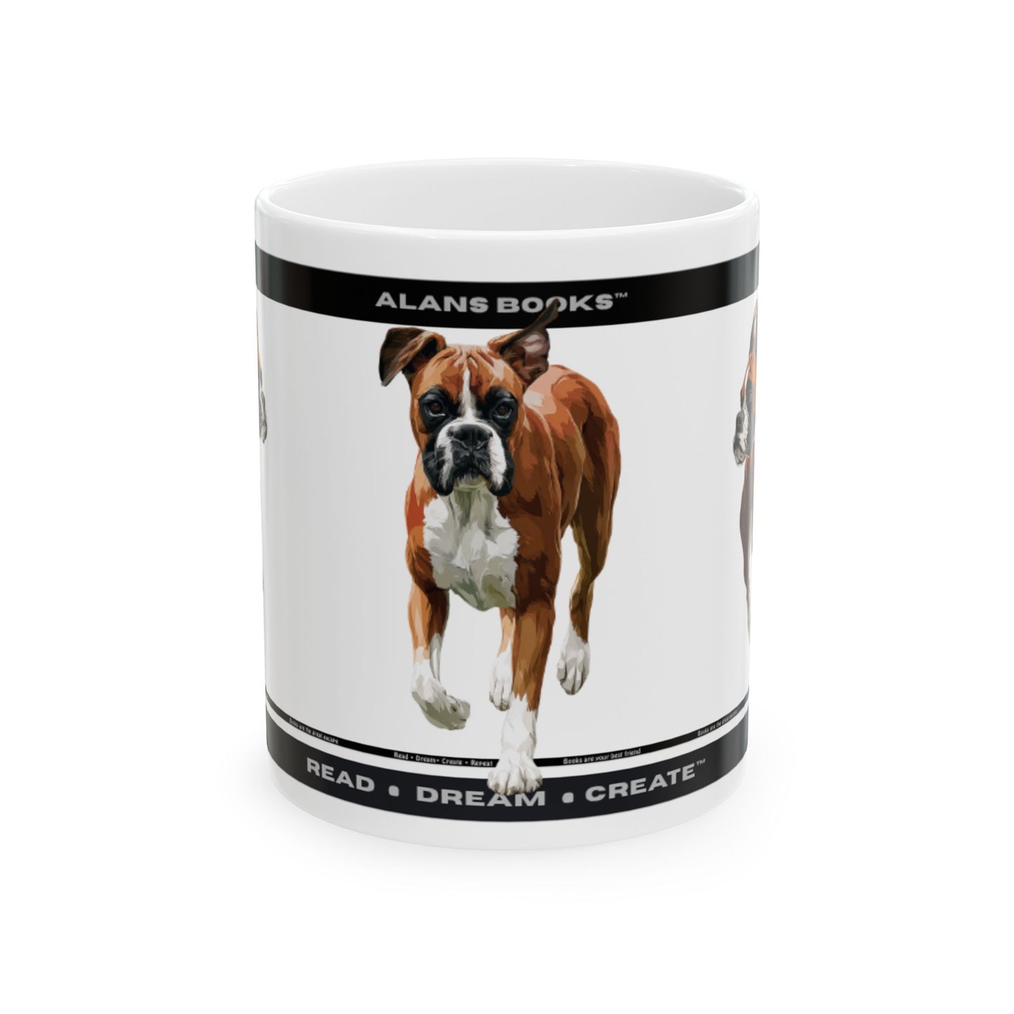 Boxer Dog Ceramic Mug – 'Alans Books: Read • Dream • Create' 11oz/15oz